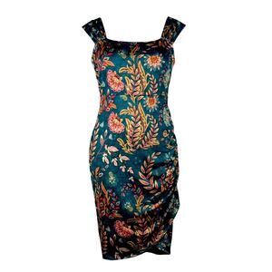 Averie Women's Size L Halley Ruched High Low Midi Satin Dress Deep Neckline